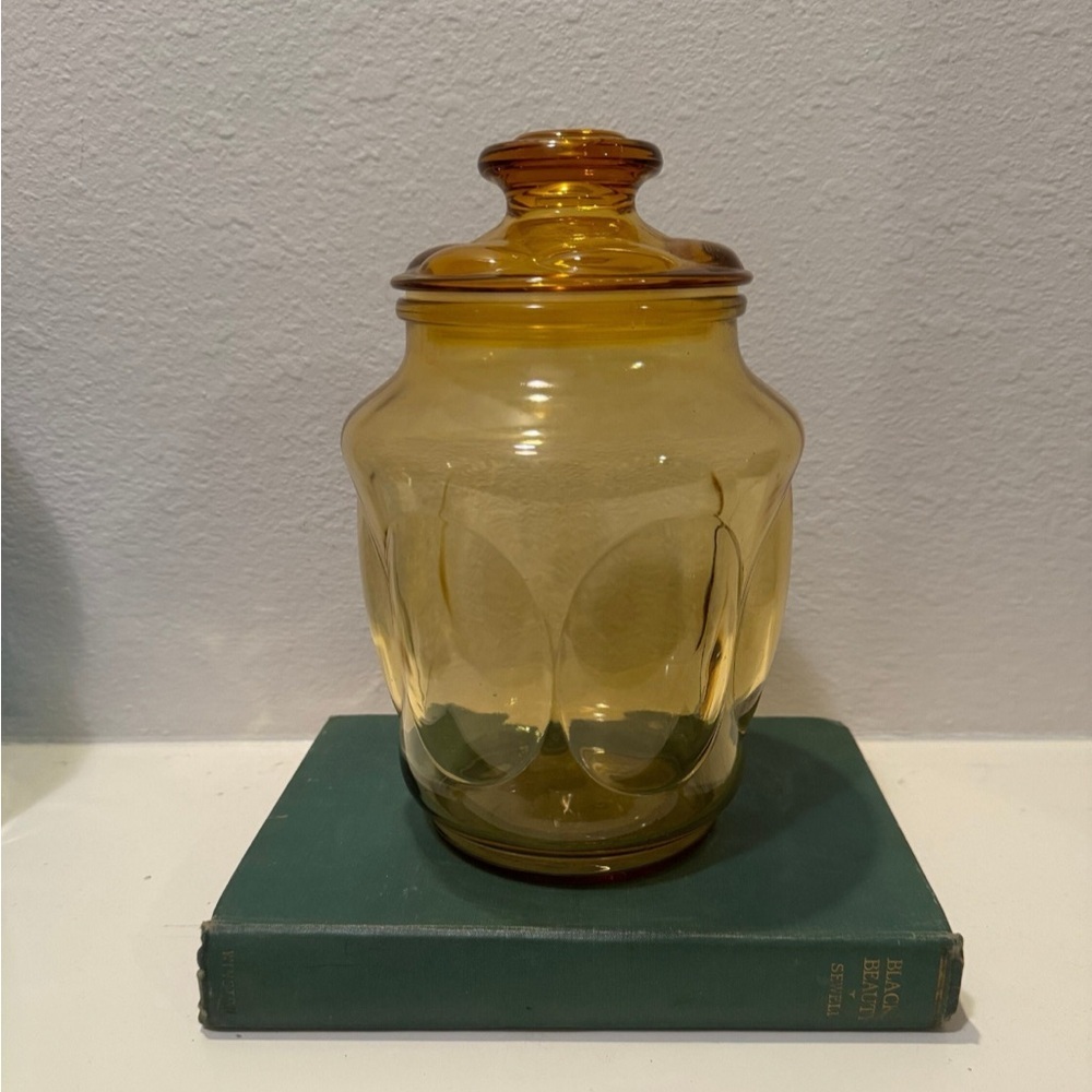 Vintage LE Smith Honey Amber Bubble Glass Apothecary Jar, Canister, Cookie Jar